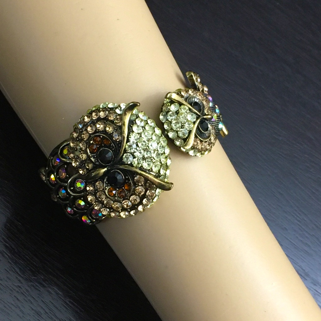 Lavintage Mother Baby Owl Duo Swarovski Custom Cuff Bangle